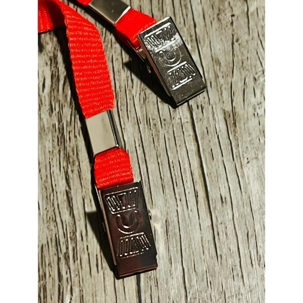 3/8'' Red Flat Opened-ended Lanyard w/ Two Bulldog Clips - 75 per pack